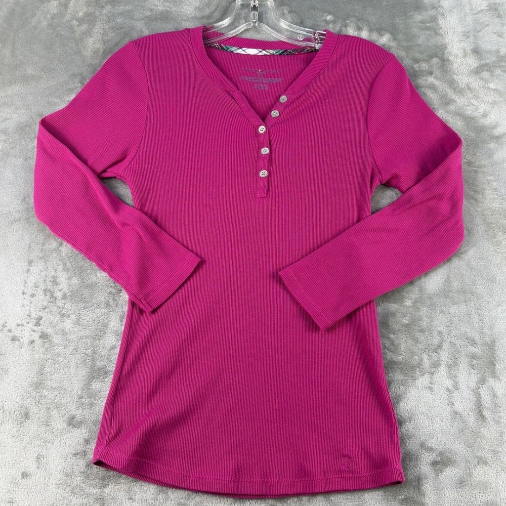 Tommy Hilfiger Magenta Pink Ribbed Henley Long Sleeve‎ Sleepwear Top Small